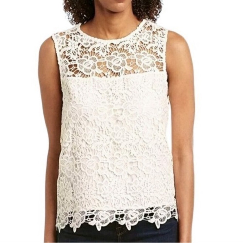 Nanette Lepore Ivory Floral Lace Sleeveless Top- Medium,‎ M